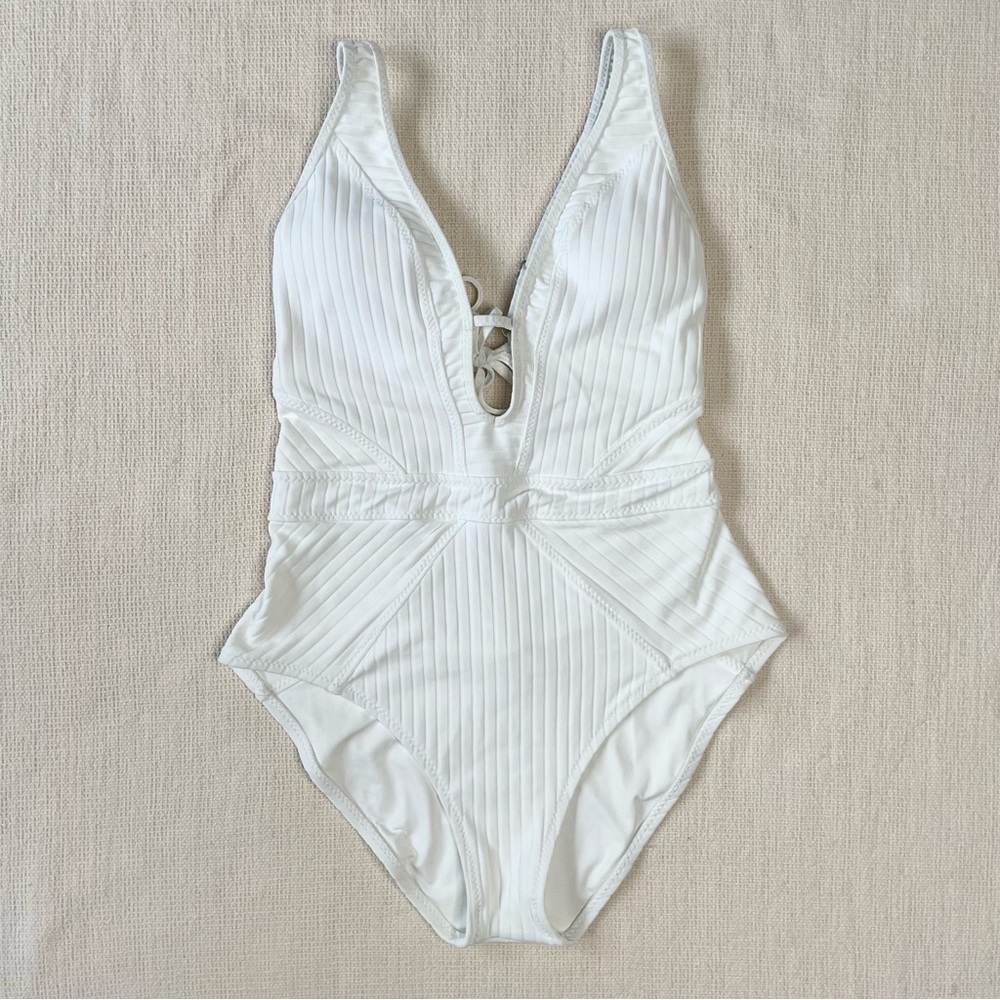 Becca One Piece Plunge, White, Size Large